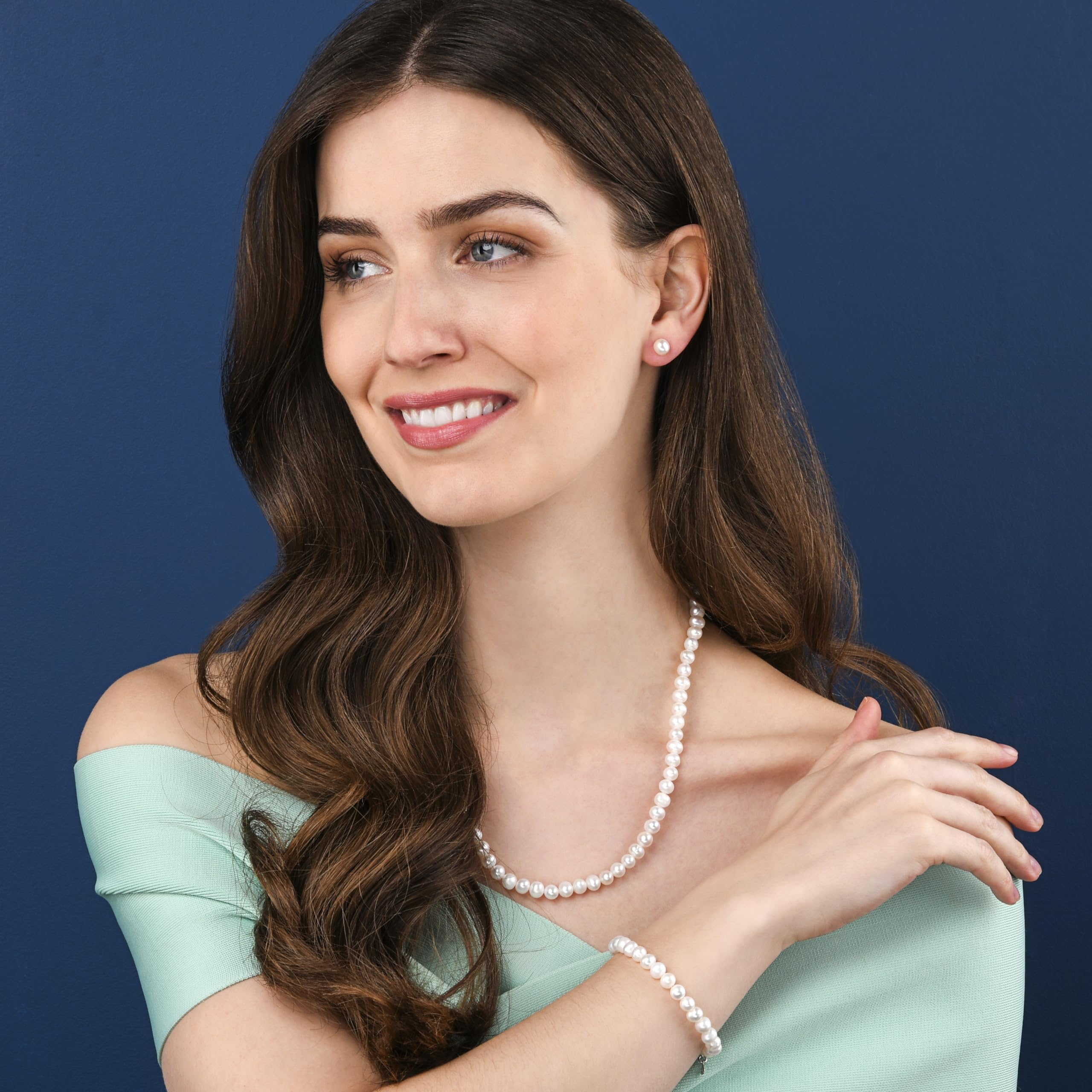 namana 925 Sterling Silber Süßwasserperlen-Armband für Damen und Mädchen, Silber-Perlenarmbänder für Frauen mit 7 mm runden natürlichen Zuchtperlen, Perlenschmuck mit Schmuckgeschenkbox
