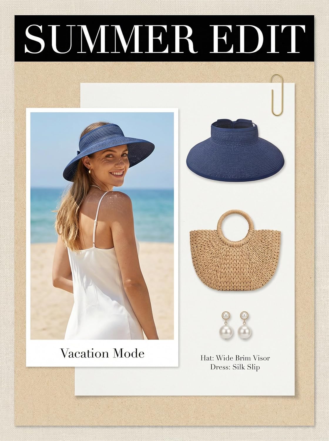 Sun Visor Hat for Women Wide Brim Ponytail Straw Hat UV UPF Summer Beach Vacation Packable Foldable Travel - Image 7