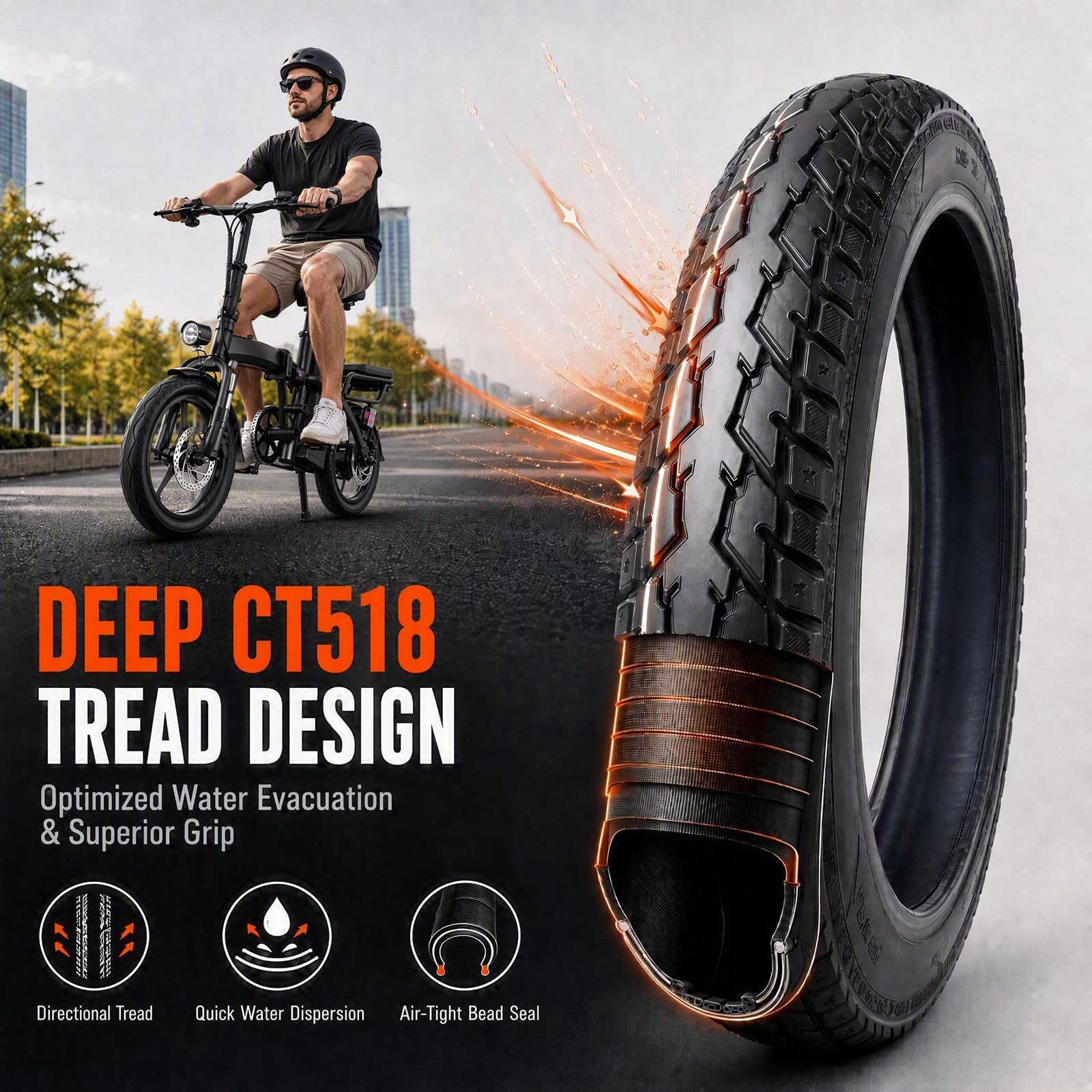 14x2.125 Neumático sin Cámara, 14-2.125 Rueda de Bicicleta Eléctrica