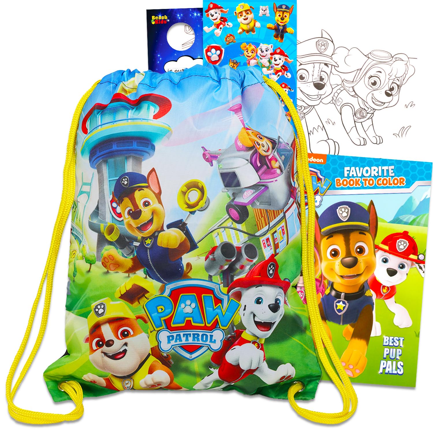 Paw Patrol Reise-Malset – Bündel mit Paw Patrol Cinch-Tasche, Paw Patrol Malbuch, Spielpack, mehr | Paw Patrol Malaktivitätspaket für Kinder, Jungen, Mädchen