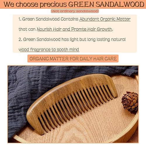 Miniatura 2 de Peine de madera para mujer, peine desenredante, peine de sándalo verde para hombres y mujeres