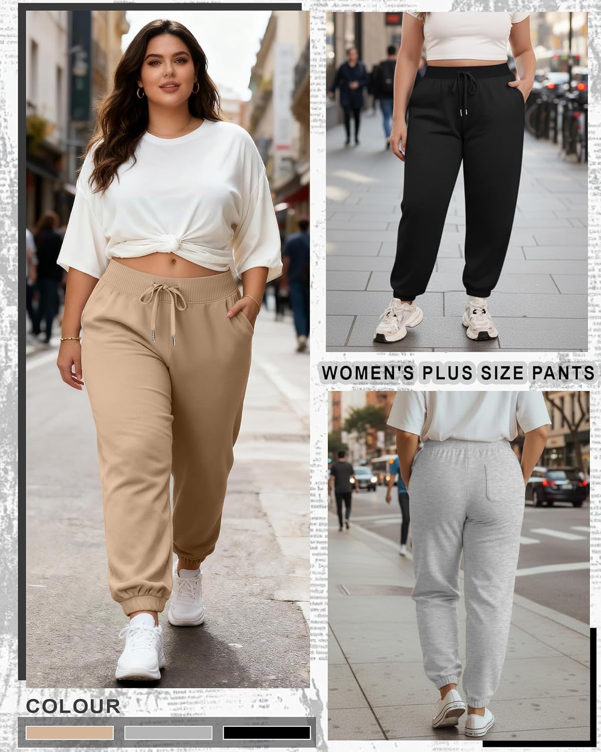 3 Pack Women's Plus Size Sweatpants Joggers Tapered Elastic Waist with Pockets Workout Athletic Lounge Yoga Pants - Image 4