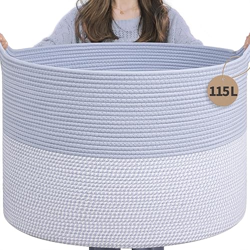 Vista 48 de INDRESSME Cesta de Cuerda de Algodón XXXLarge 21.7" x 21.7" x 13.8" Cestas Tejidas para Ropa de Bebé Cestas de Mantas Cesta de Juguetes con Textura