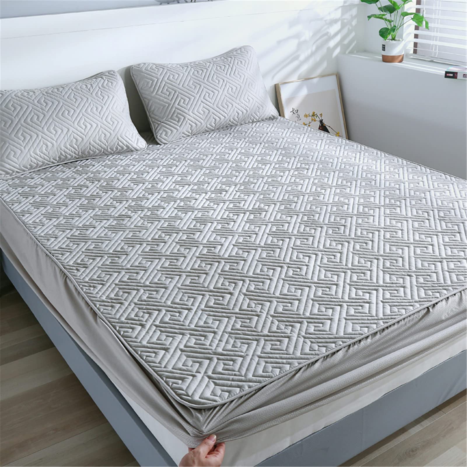 Protector Colchon, Home Protector de Colchón Acolchado, Cubrecolchón, De Fibra, Transpirable, Confortable, Cubre Colchón (Gris,EstáNdar 120x200cm)