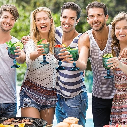 Miniatura 6 de Copas de vino vintage azules de 12 onzas, juego de 4 vasos de copas, copas en relieve para boda, fiesta, cena, bar