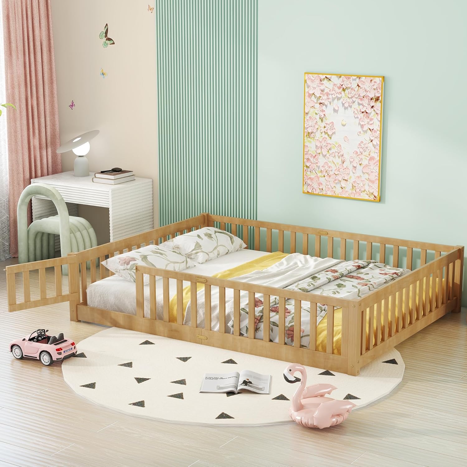 Bellemave Queen Size Floor Bed with Door, showing the bed with the door open
