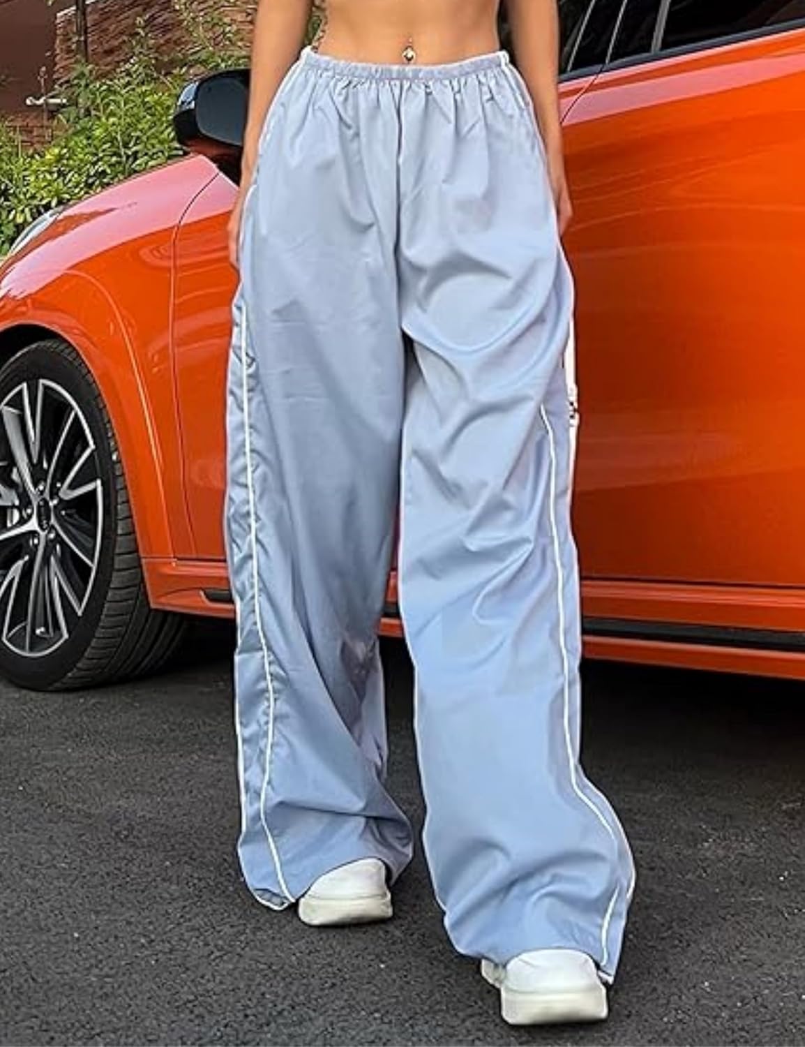 Womens Parachute Pants Wide Leg Baggy Pants Y2K Elastic Waist Jogger Sweatpants Track Pants Streetwear - Image 2