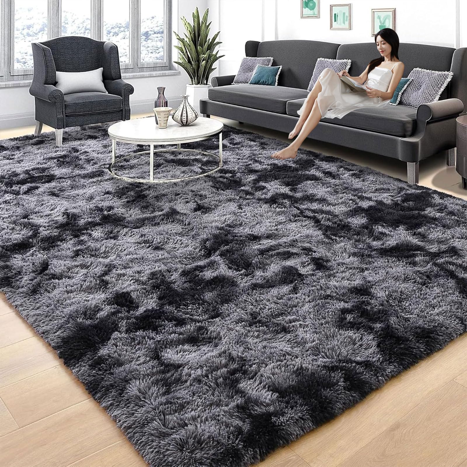 GUOJUN Wohnzimmer Teppich 100 x 280 cm rutschfest Flauschig Weich Moderne Waschbarer Teppich Wohnzimmer Langlebig Und Pflegeleicht Schlafzimmer, Dunkelgrau
