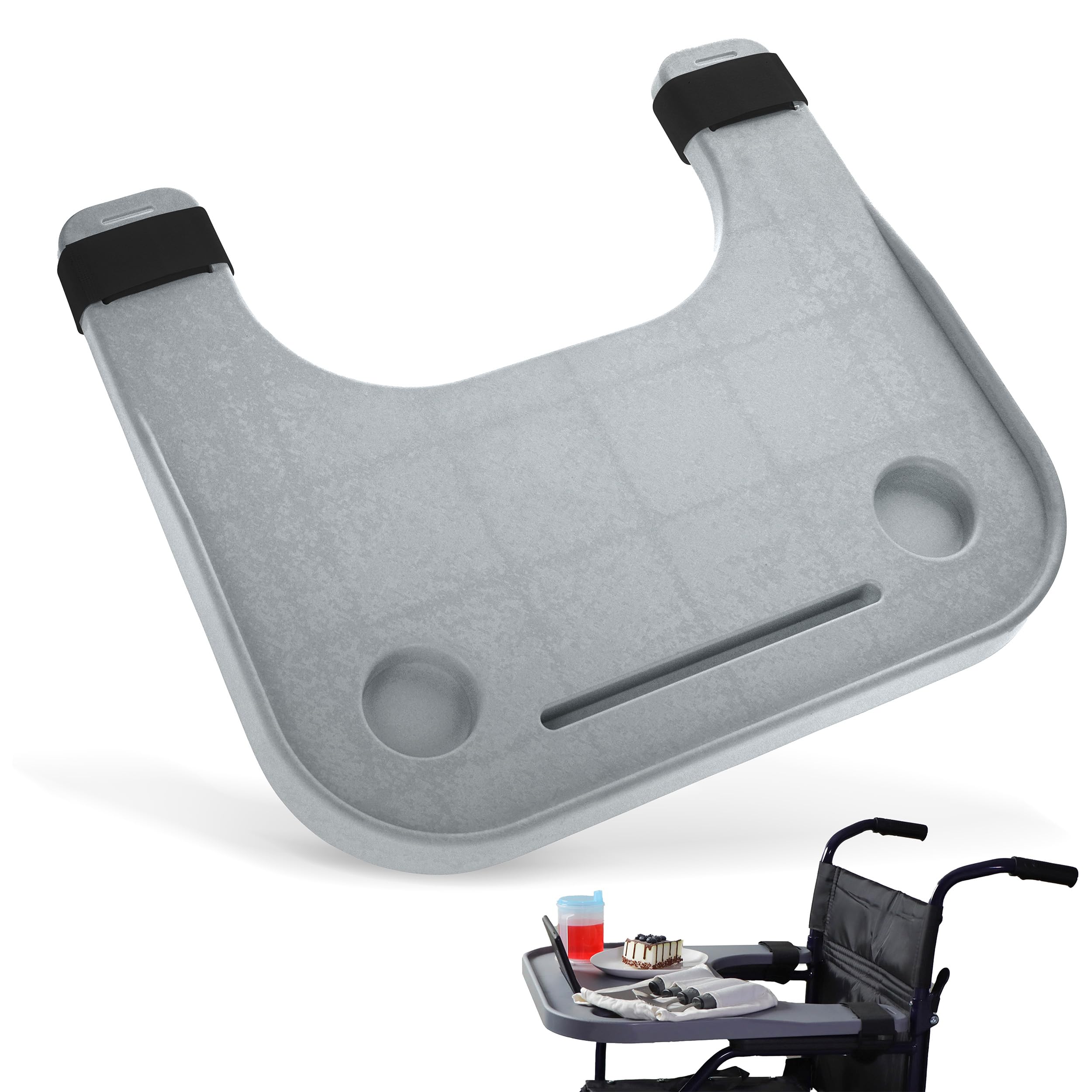 Mondo Medical Correa gris en bandeja para silla de ruedas, accesorio de mesa para silla de ruedas de 18 a 20 pulgadas de ancho, accesorios de silla de ruedas eléctrica extraíbles para adultos con