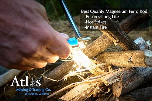 Miniatura 5 de Atlas Ferro Rod y acero al carbono Striker exclusivo Atlas Color Azul, Senderismo, Camping, Bushcraft, Survival Fire Starter