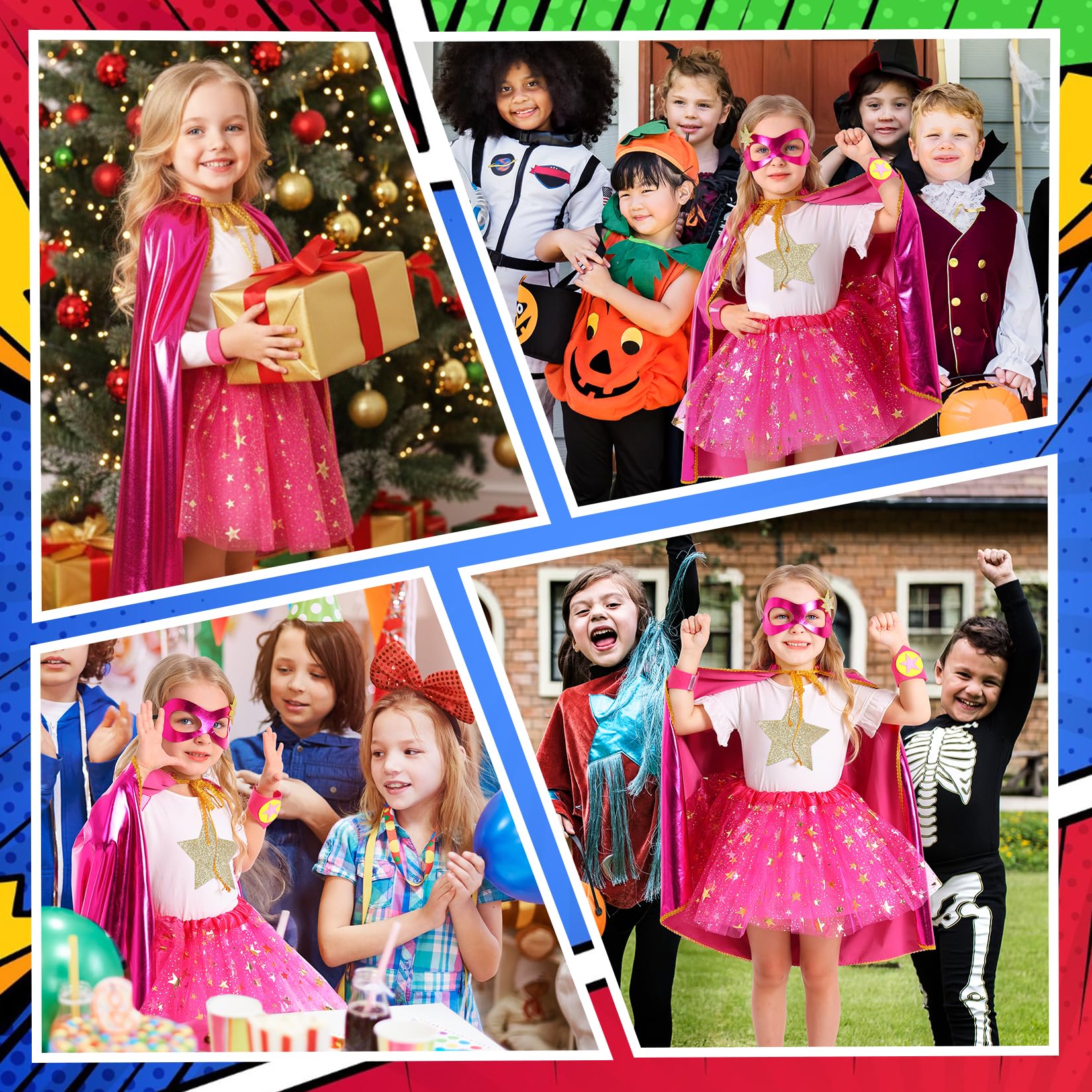 Superhero Capes Costume for Kids, Toddler Super Hero Capes Dress up, Halloween Cosplay for 3 4 5 6 7 8 Year Old Girls Gifts