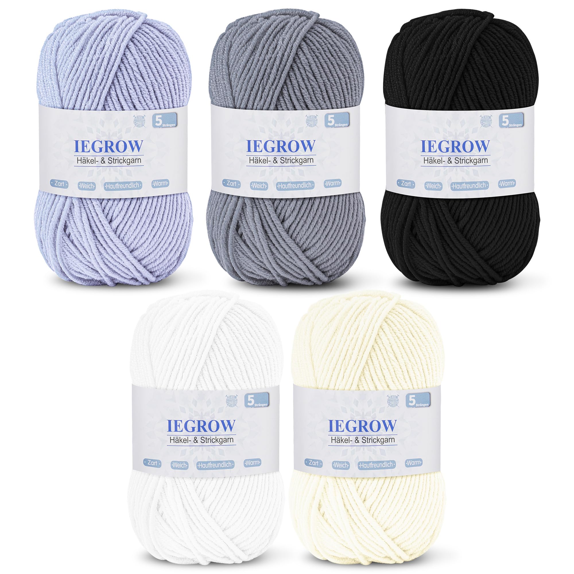 Häkelgarn (50g x 5 Farben), 5-fach Garn zum Stricken, Garn zum Häkeln und Stricken, Handstrickgarn-Sets, Fleece-Pullover zum Stricken und Basteln, superweiches Acrylgarn für Anfänger und Kinder 05