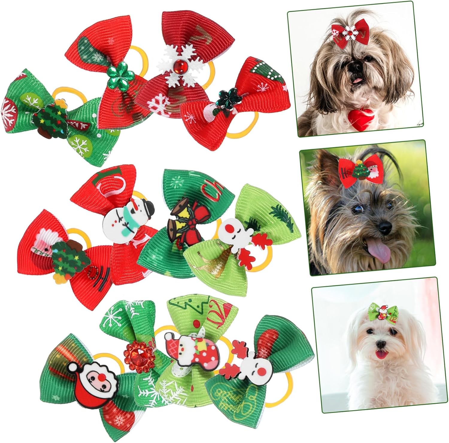 Christmas Pet Hair Ties 50 Pieces with Elastic Band Dog Hair Bows Small Holiday Accessories for Dogs and Puppies Random Design 10