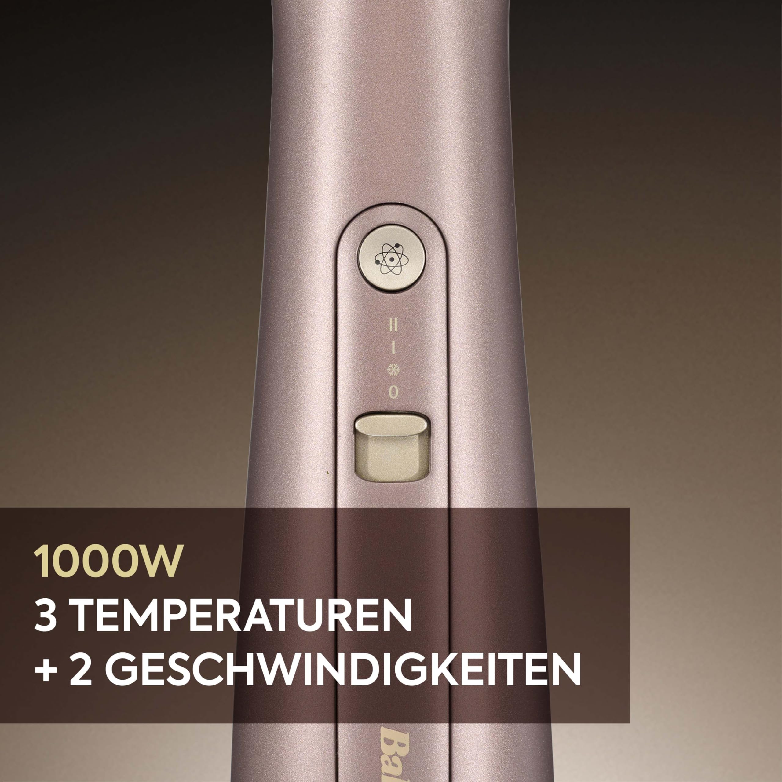 BaByliss Air Power Volume - 2-in-1 Warmluftbürste und Heizbürste, NASS- und TROCKEN-Modus, Glättende Warmluftbürste mit 3 Temperatureinstellungen, Ionen-Technologie, Keramikbeschichtung, Gold, AS95E