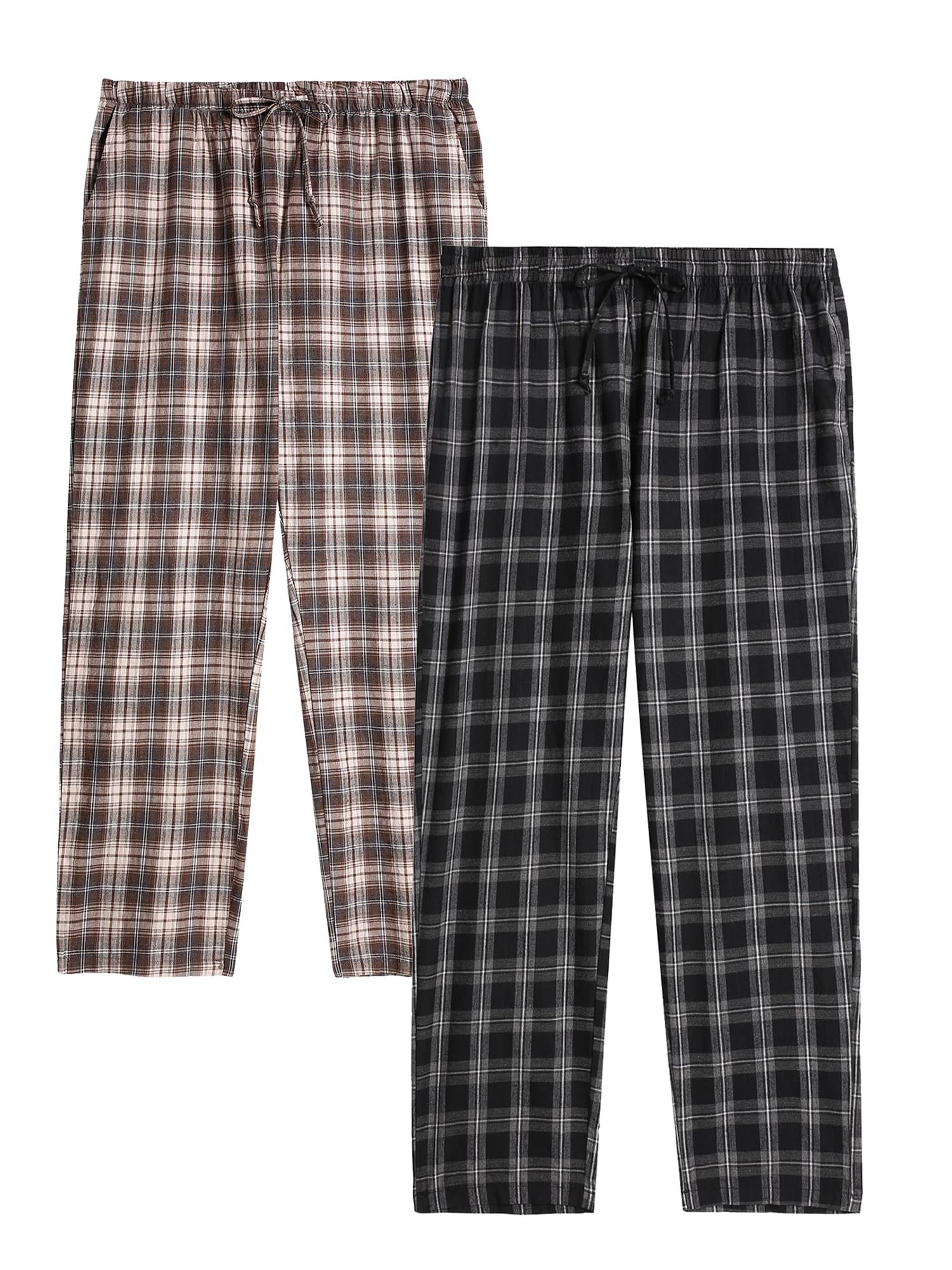 Winovia Herren Schlafanzughose Lang Baumwolle Karierte Pyjamahose Lounge Hose Pyjamaunterteil Freizeithose mit Seitentaschen für Männer, Gerade Geschnitten