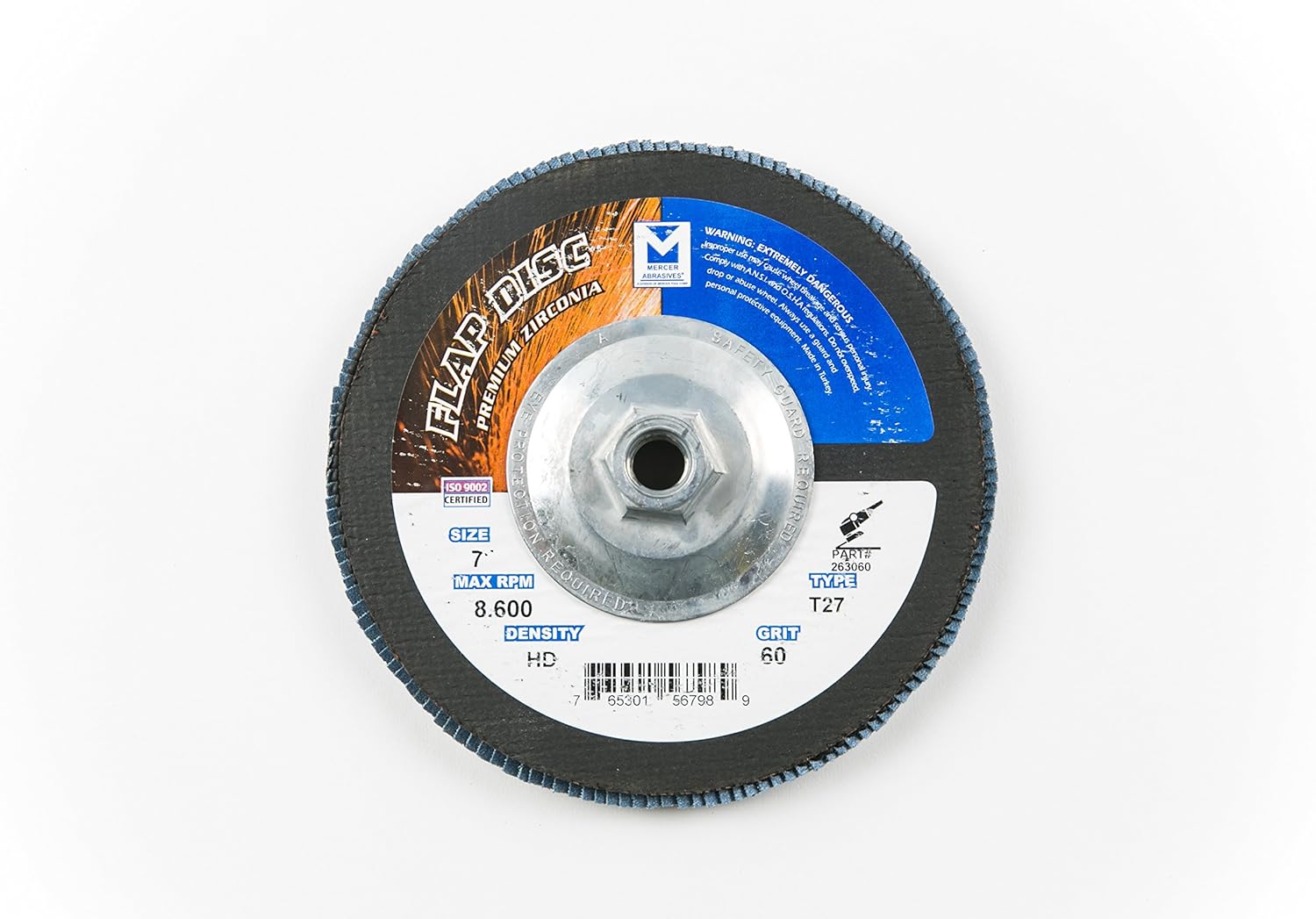 Mercer Industries 263H060 Zirconia Flap Disc, High Density, Type 27, 7 x 5/8 11 Thread, Grit 60, 10 Pack