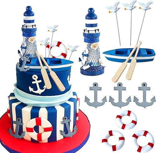 LaVenty 11 piezas de decoración náutica para tartas de baby shower, decoración de tartas náuticas para boda, despedida de soltera, suministros de