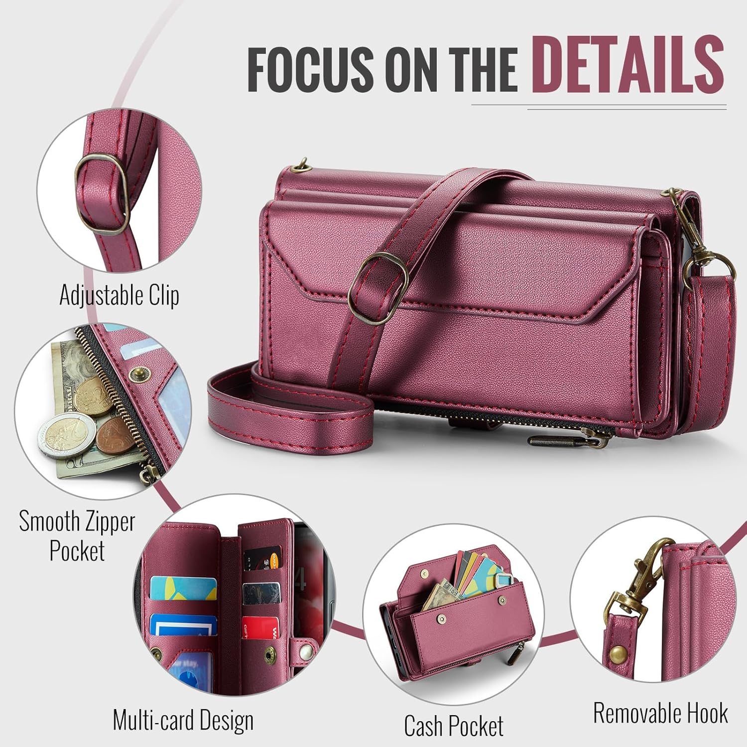 Asuwish Phone Case for iPhone 17 6.3 inch Zipper Wallet Cover with Tempered Glass Screen Protector and Flip RFID Blocking Cash Card Holder Cell Accessories i Phone17 i17 17Case Women Girls Wine Red