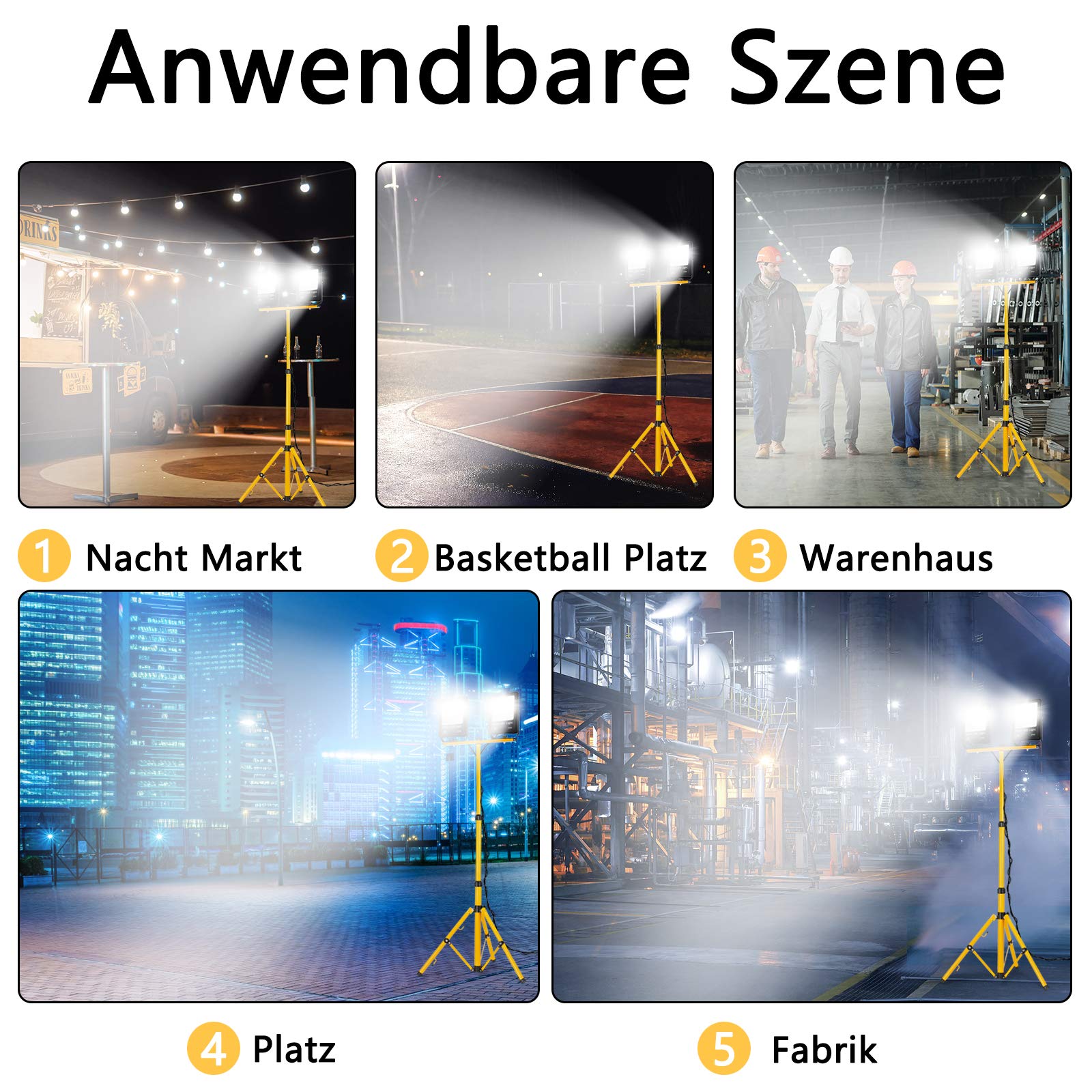 AUTOUTLET Bouwlamp, led met statief, 3 x 100 W, 27000 lumen, led-spot