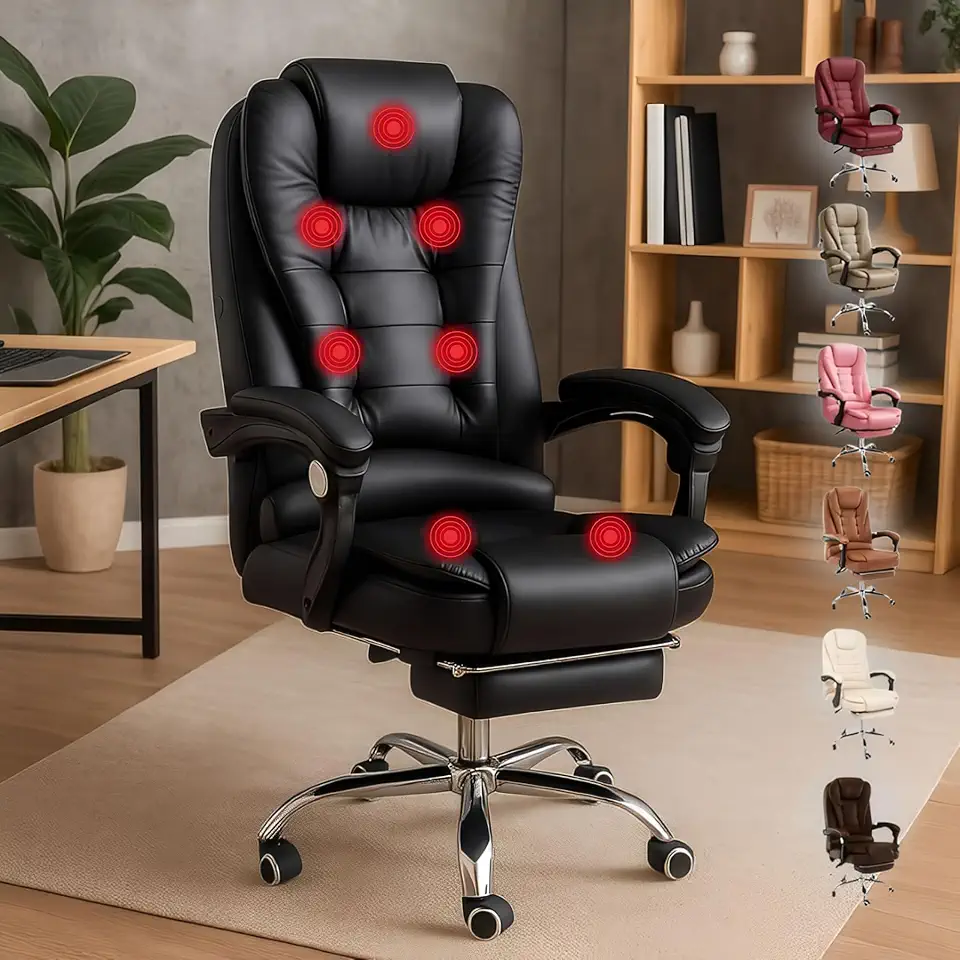 Cadeira Escritório Presidente 7 Pontos de Massagem Ergonômica Giratória (Preto)