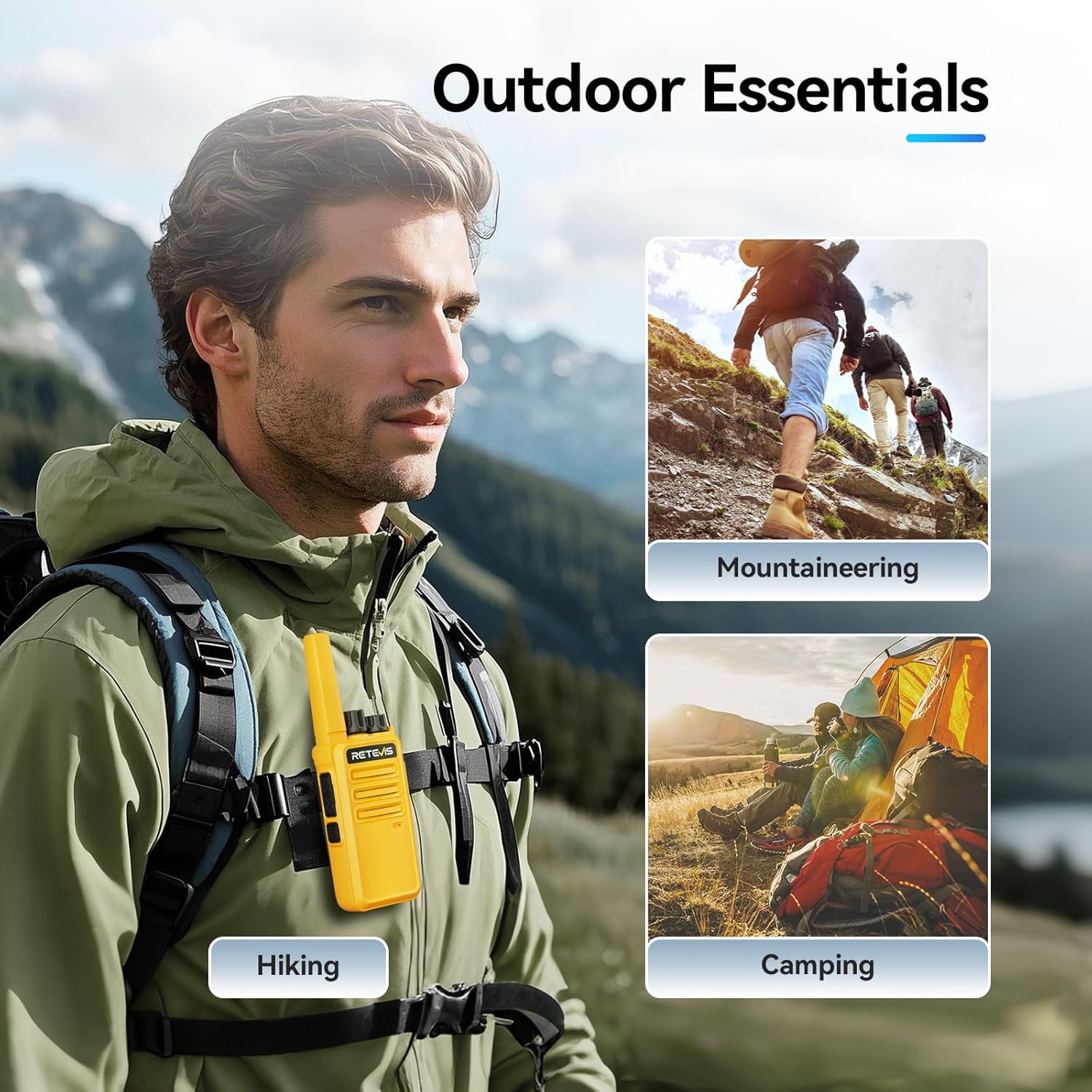 Retevis RT49P Waterproof IP67 Floating Walkie Talkies, NOAA SOS Flashlight Two Way Radio for Skiing Kayaking (2Pcs) Bundle with RT68 Rugged Radios Walkie Talkie Rechargeable for Hiking Cycling (2Pcs)