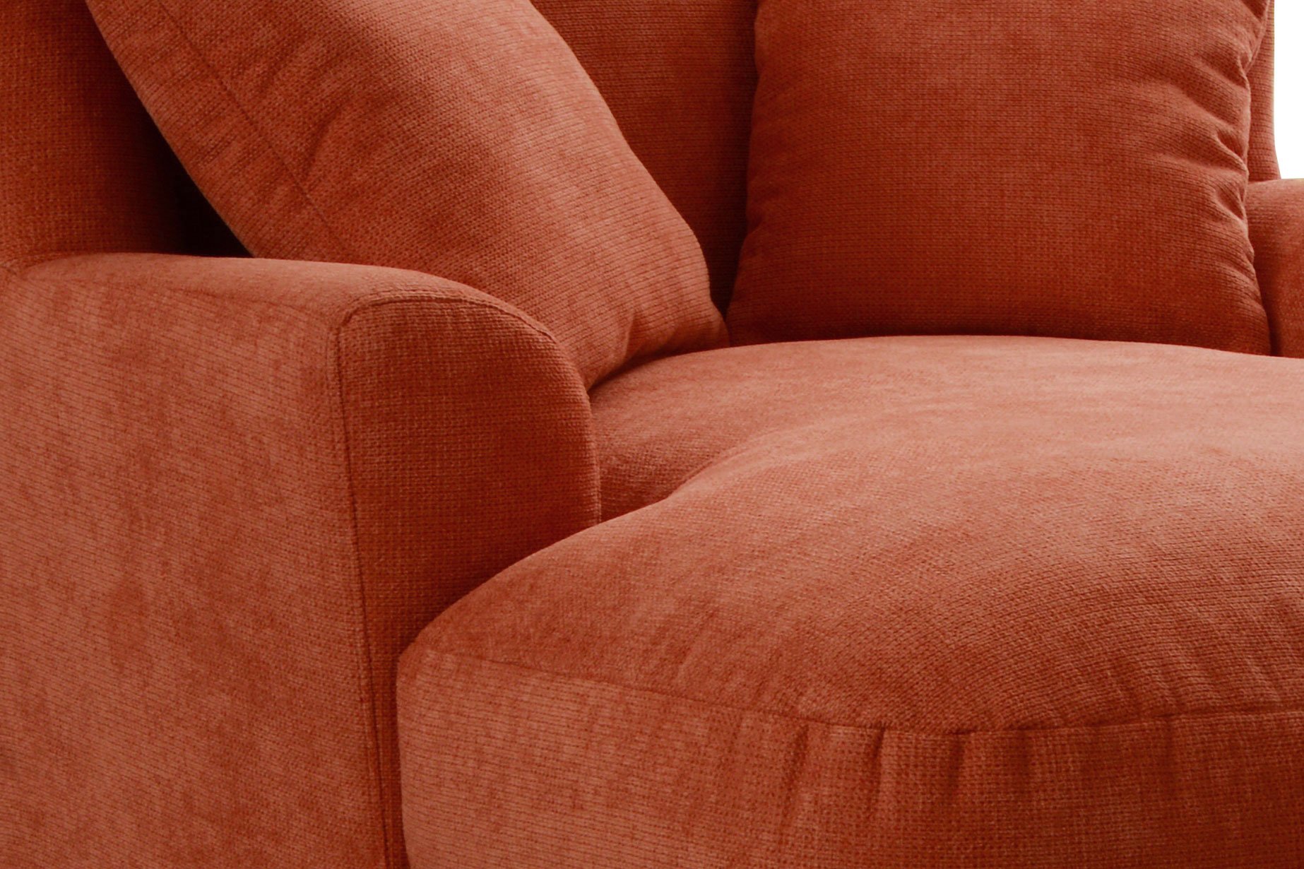 CAVADORE Sillón XXL Assado - Sillón Grande tapizado con Patas de Madera y Asiento Ancho, Incluye 2 Cojines Decorativos, 109 x 104 x 145, Tejido Naranja (Tierra)