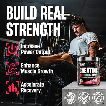 Nutrex Research Creatine HMB Powder - Creatine Monohydrate Powder with HMB for Muscle Growth, Strength, Energy and Performance - Transparent Formula - Strawberry Watermelon Flavor - 30 Servings