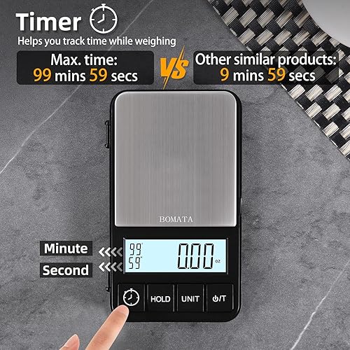 Miniatura 3 de BOMATA Capacidad de actualización 70.55 oz x 0.00 oz Escala de café espresso y café con temporizador. Báscula de bolsillo pequeña y delgada. con