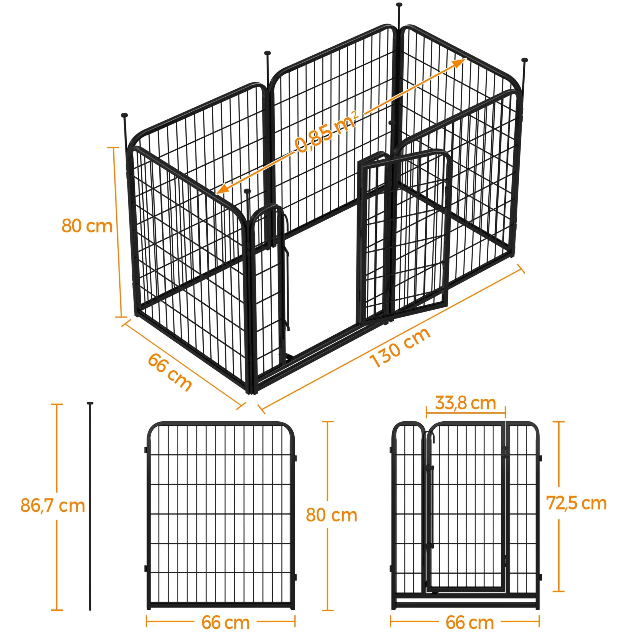 Abician Enclos Chiens Chiot Clôture Chenil en Métal 6 Panneaux 65x80 cm | Parc Chien Pliant Lapin Canard Rongeur Cage pour chien Exterieur avec piquets à Sommet Ovale et Plat intérieur/extérieur Noir