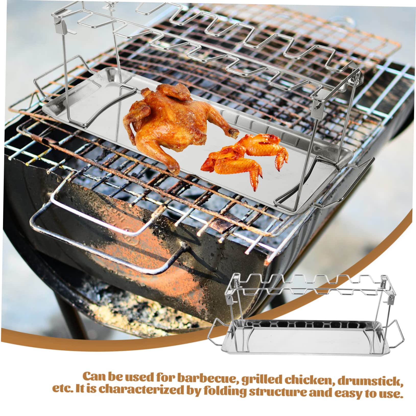 Toyvian Barbecue in Acciaio Inox Di Forchette Per Grigliare Vassoio Per Arrostire Supporto Per Cosce Di Pollo Forchette Per Tacchini Spiedini Portatili Per Bistecche Per Affumicare Leccard