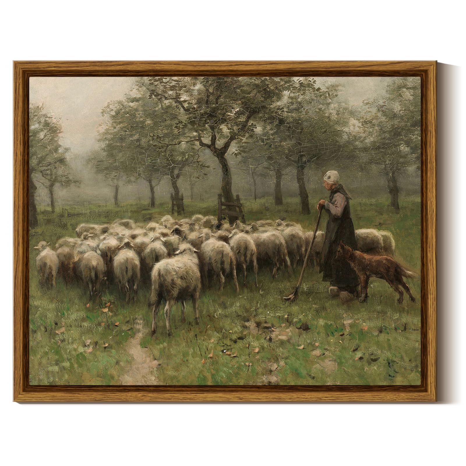 InSimSea Framed Canvas Wall Art, Sheep on the Meadow Oil Painting Prints, Aesthetic Room Decor, Farmhouse & Christian Wall Art, 8x10in — image 1