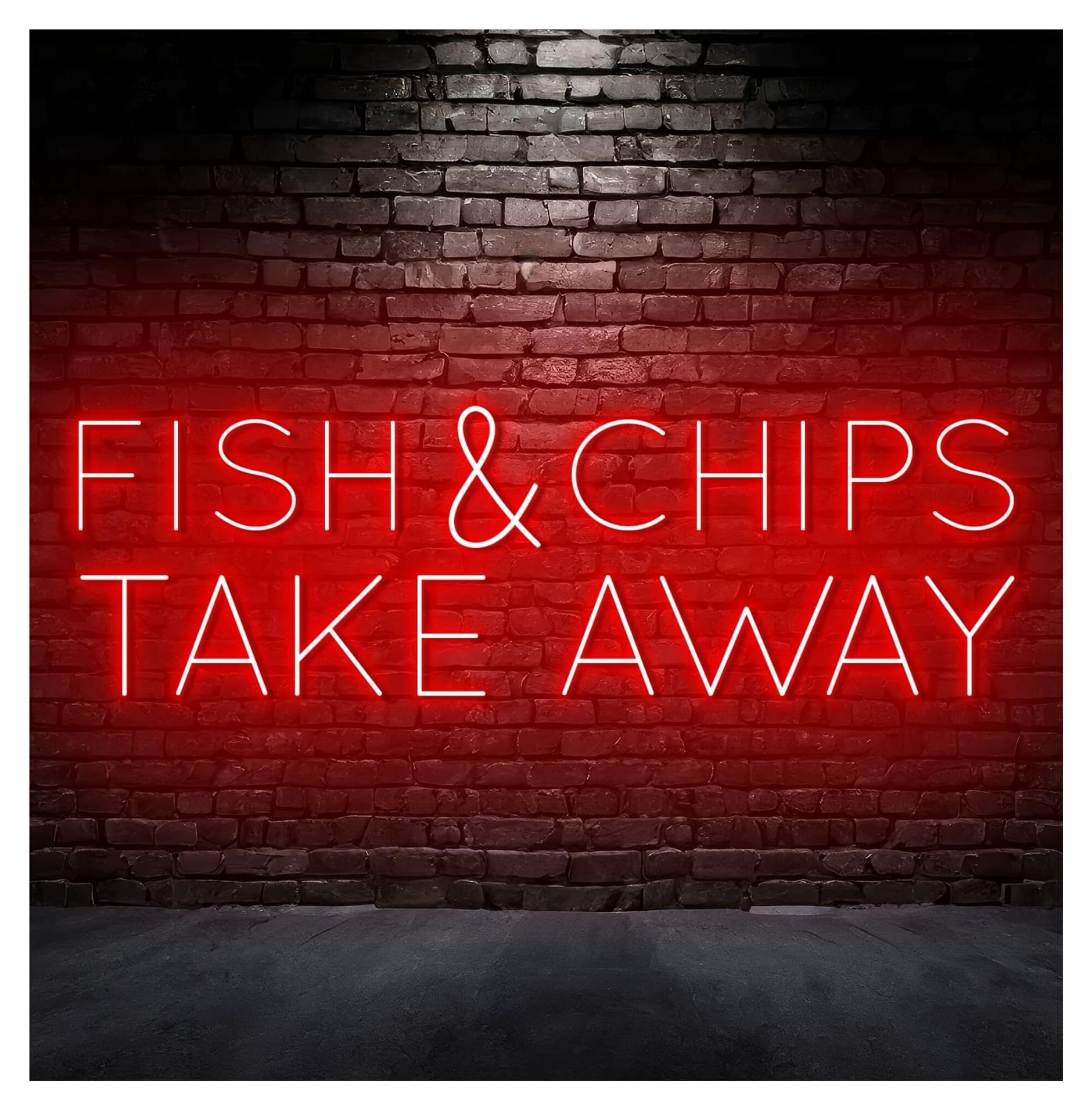 Hanging Art Neon Signs "Fish And Chips Take Away"Neon Sign Food Led Light Store Wall Art Decor Restaurant Storefront Window Display Business Entrance 60cm