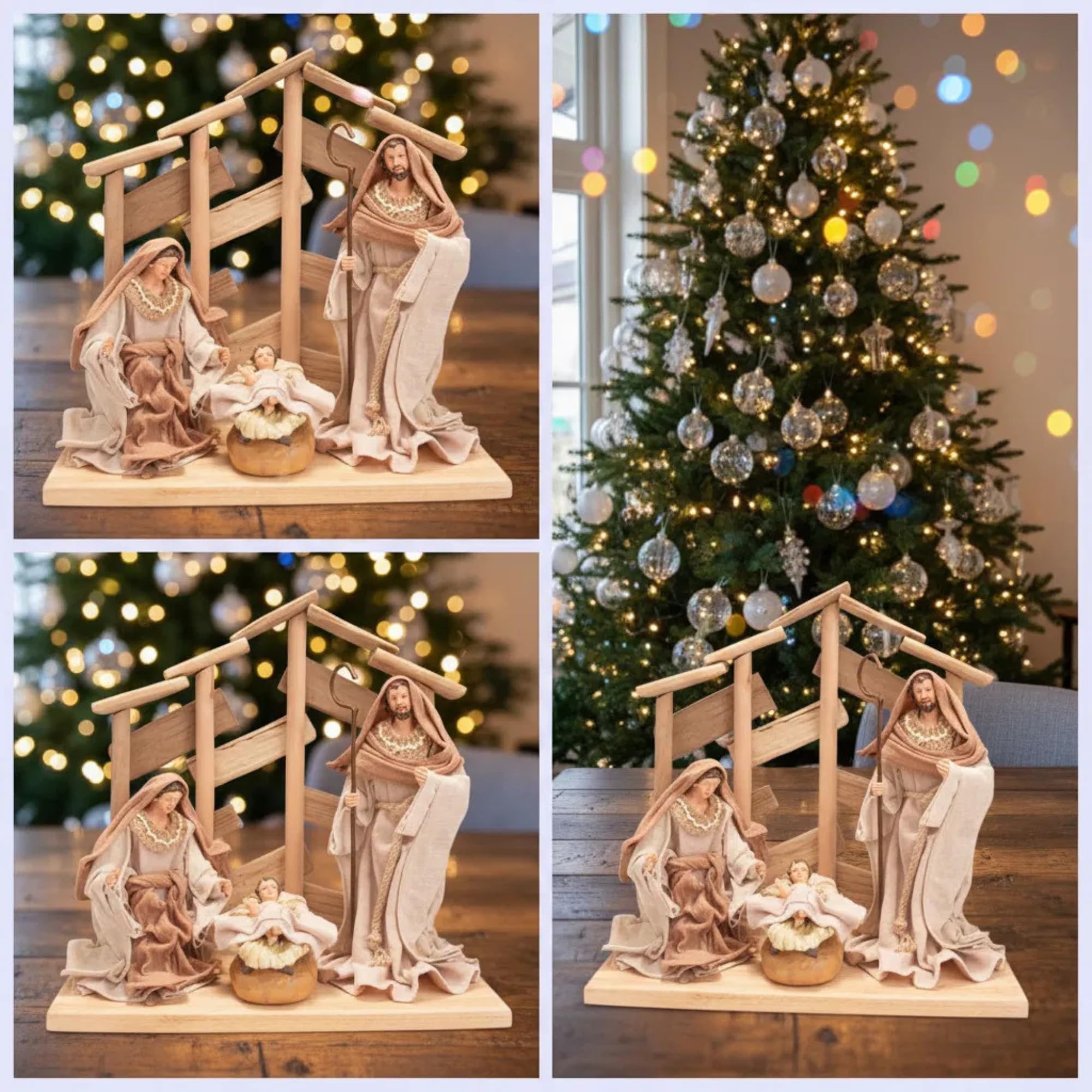Nazareth Store Olivenholz Statue aus dem Heiligen Land Traditionelle Krippe Set ohne Stern Figuren mit Baumwollkleidung Spirituell