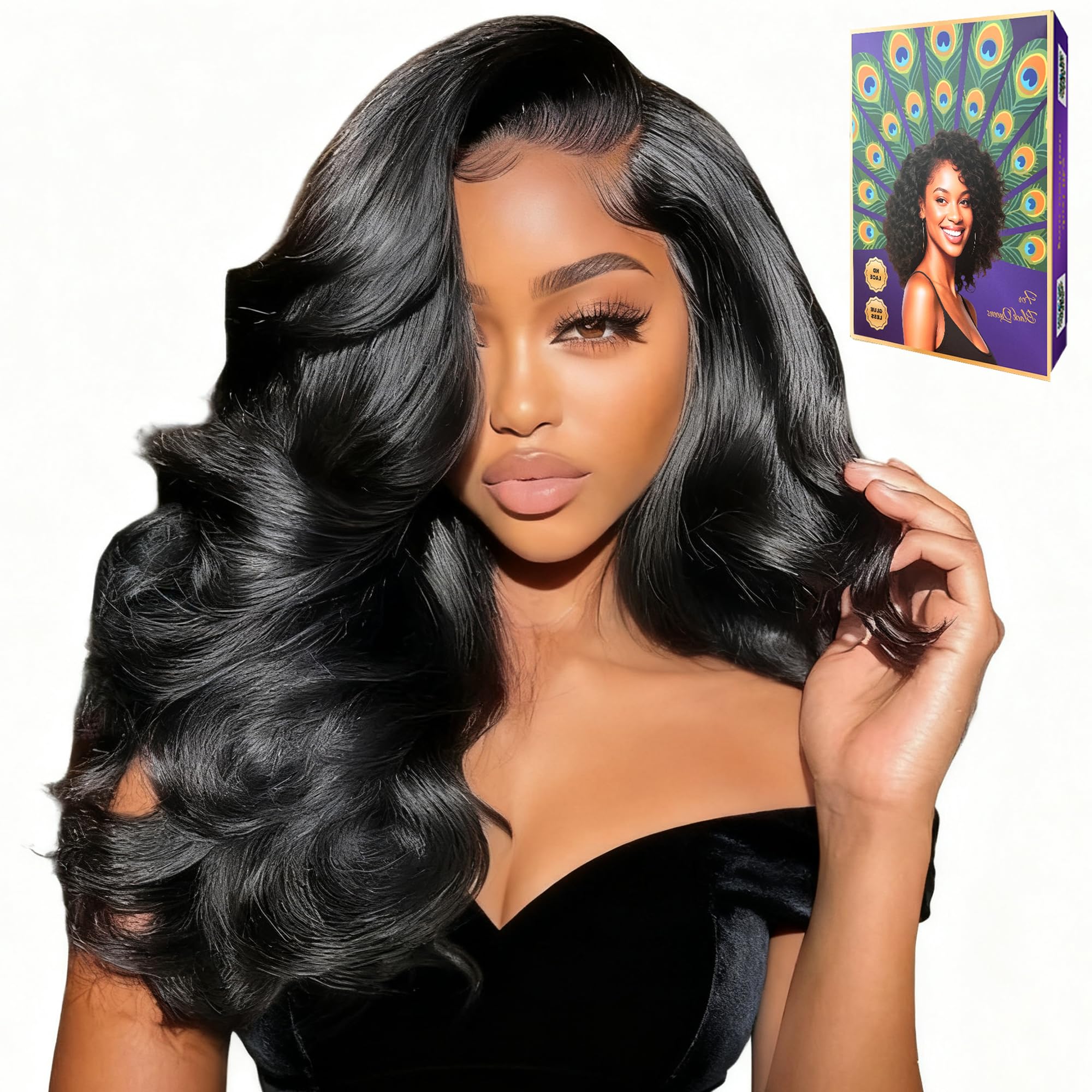 13x4 Glueless Wigs HD Transparent Lace,Wear and Go Synthetic Wig,C Part,200% Density Body Wave with Baby Hair,Pre-Plucked Frontal Wigs for Women 18 Inch ,Natura