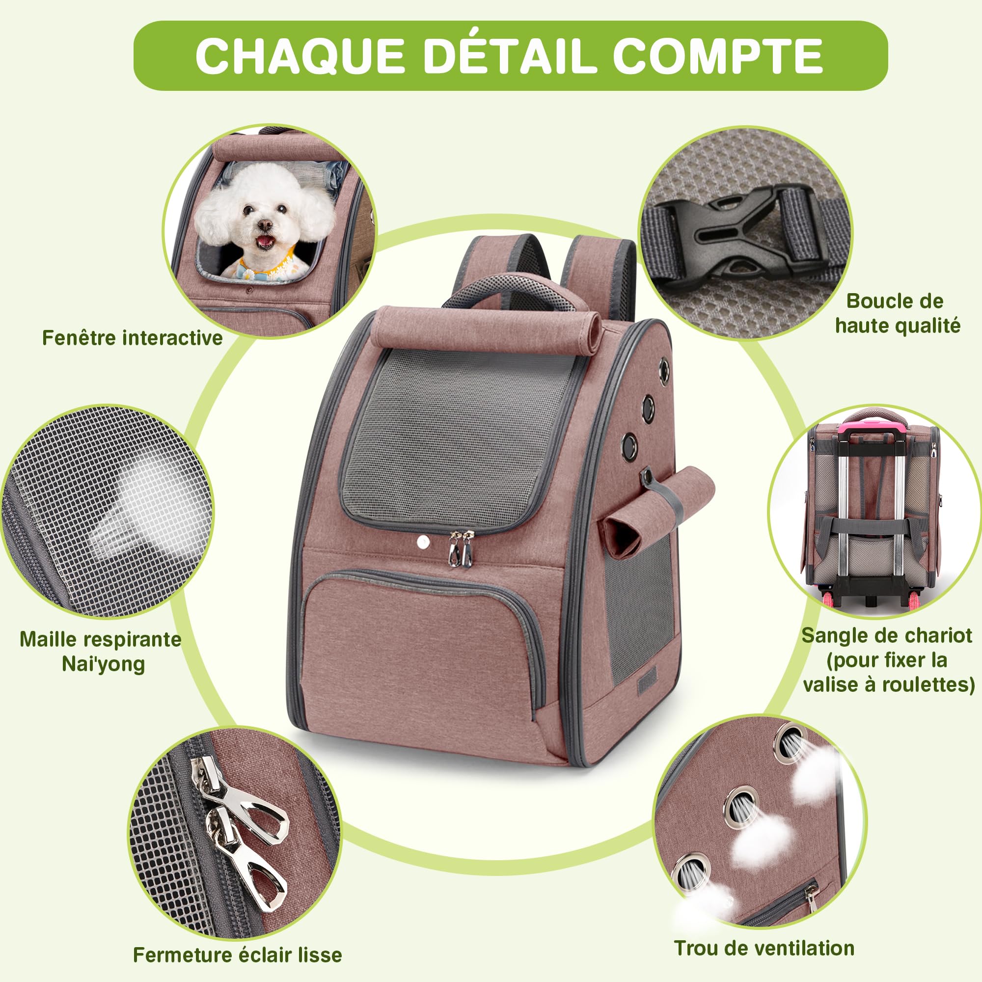 ALLSOPETS Sac à Dos pour Chat et Chien, Pliable et Respirant, Brun Rosé | Sac de Transport Chat avec Pare-Soleil Rétractable et Design Respirant, Sac pour Confortable pour Voyage, Randonnée, Camping