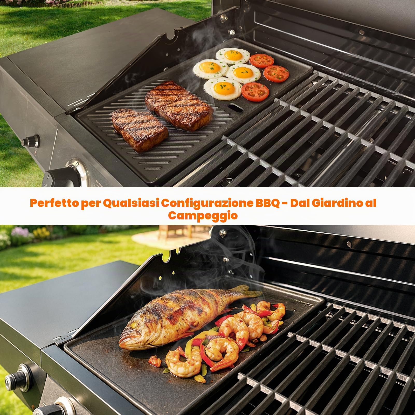 Denmay 13191 Bbq Piastra per 2 Fuochi Landmann EMAILLEE Triton, Piastra in Ghisa Piastra per Barbecue a Gas Uova Carne Frittura Piastra Barbecue