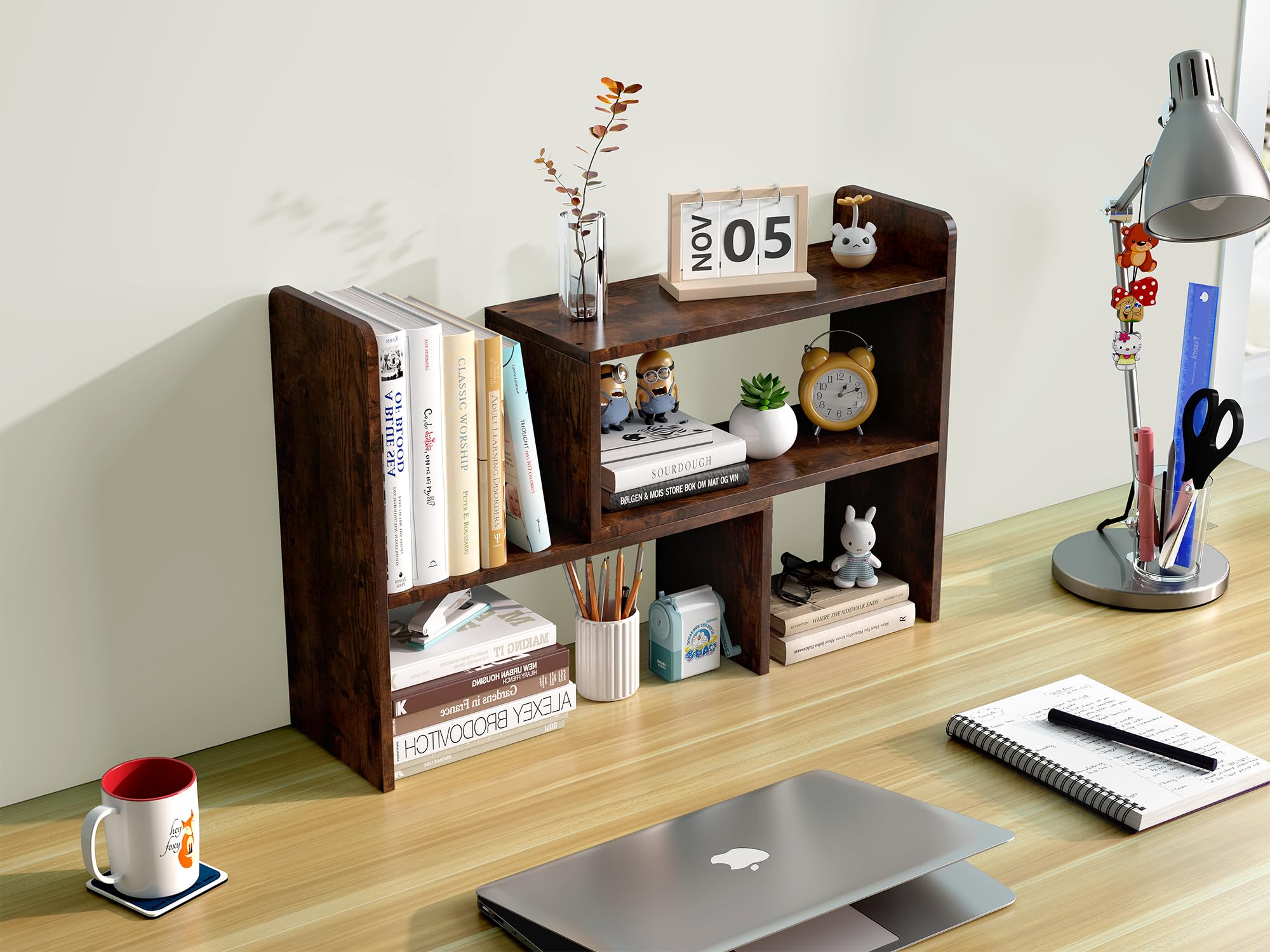 EasyPAG Petite étagère de bureau en bois, réglable - pour la maison et le bureau, marron