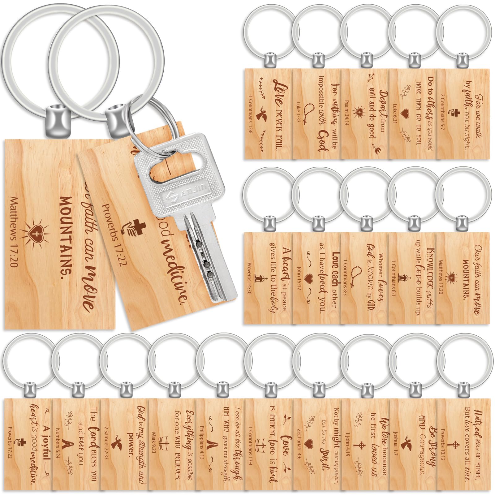 Inbagi 100 Pack Bible Verse Keychain Bulk Christian Gifts Wooden Key Chain Inspirational Quotes for Men Women Mother Father (Rectangle)