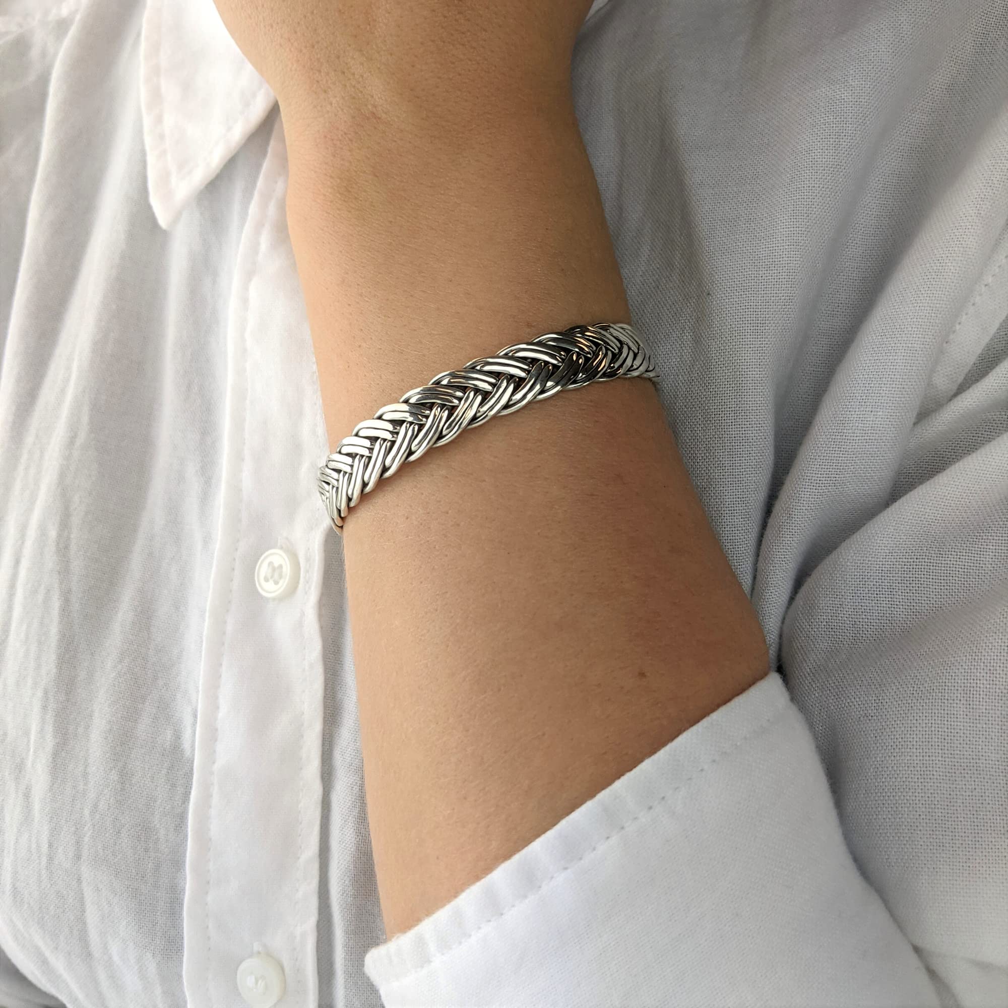Silverly Bracciale Rigido Regolabile Intrecciato in Argento Sterling 925 per Uomo | Braccialetti Larghi a Doppia Treccia per Donna | Bracciale Pesante e Audace con Trama Intrecciata