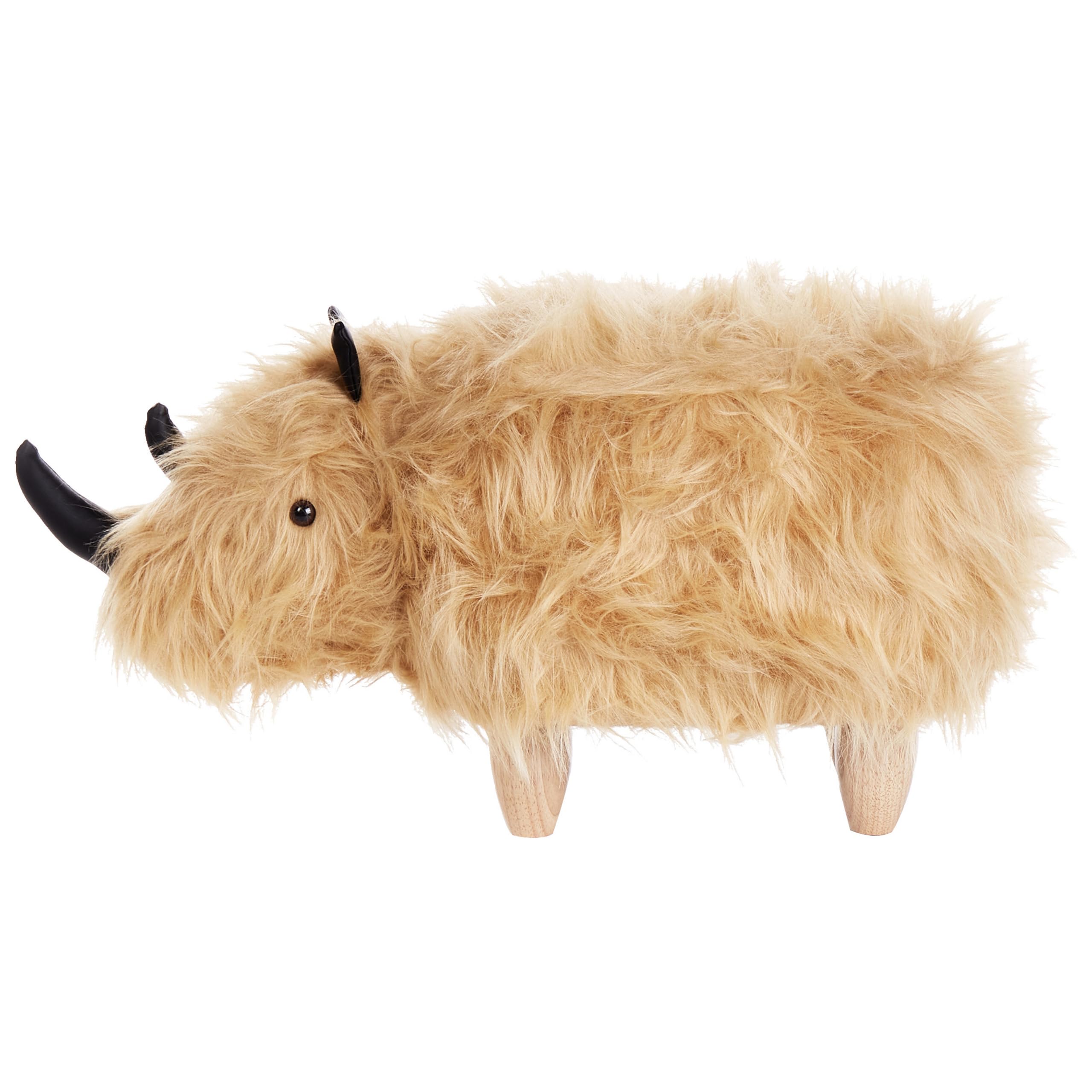 Beliani Flauschiger Hocker in Tierform Felloptik sandbeige Tierhocker für Kinder Rhino