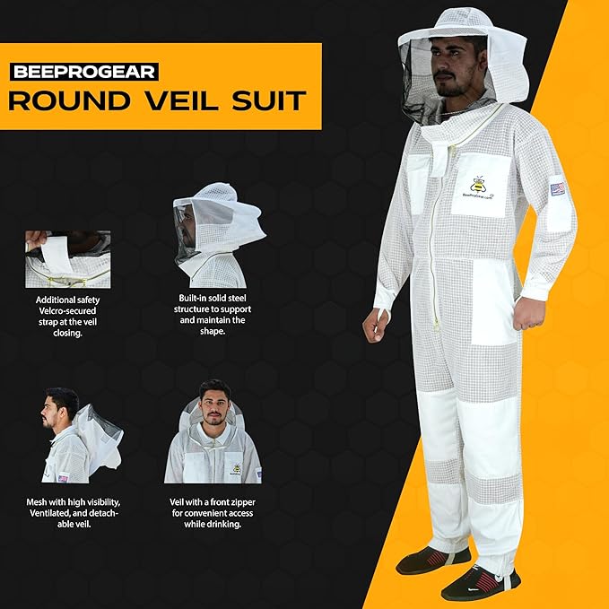 Traje de apicultura de malla ventilada 3 capas con velo y guantes miniatura 6