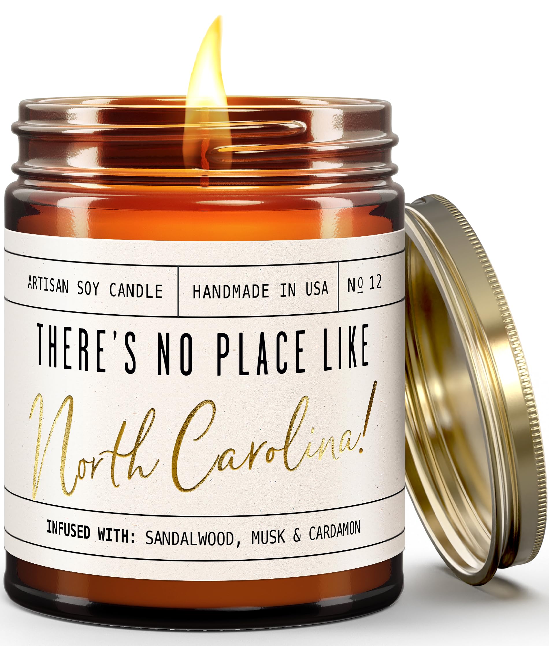 North Carolina Gifts, North Carolina Decor for Home - 'There's No Place Like North Carolina Candle, w/Sandalwood, Musk & Cardamon I North Carolina Souvenirs State Gifts I 9oz Jar, 50Hr Burn, USA Made