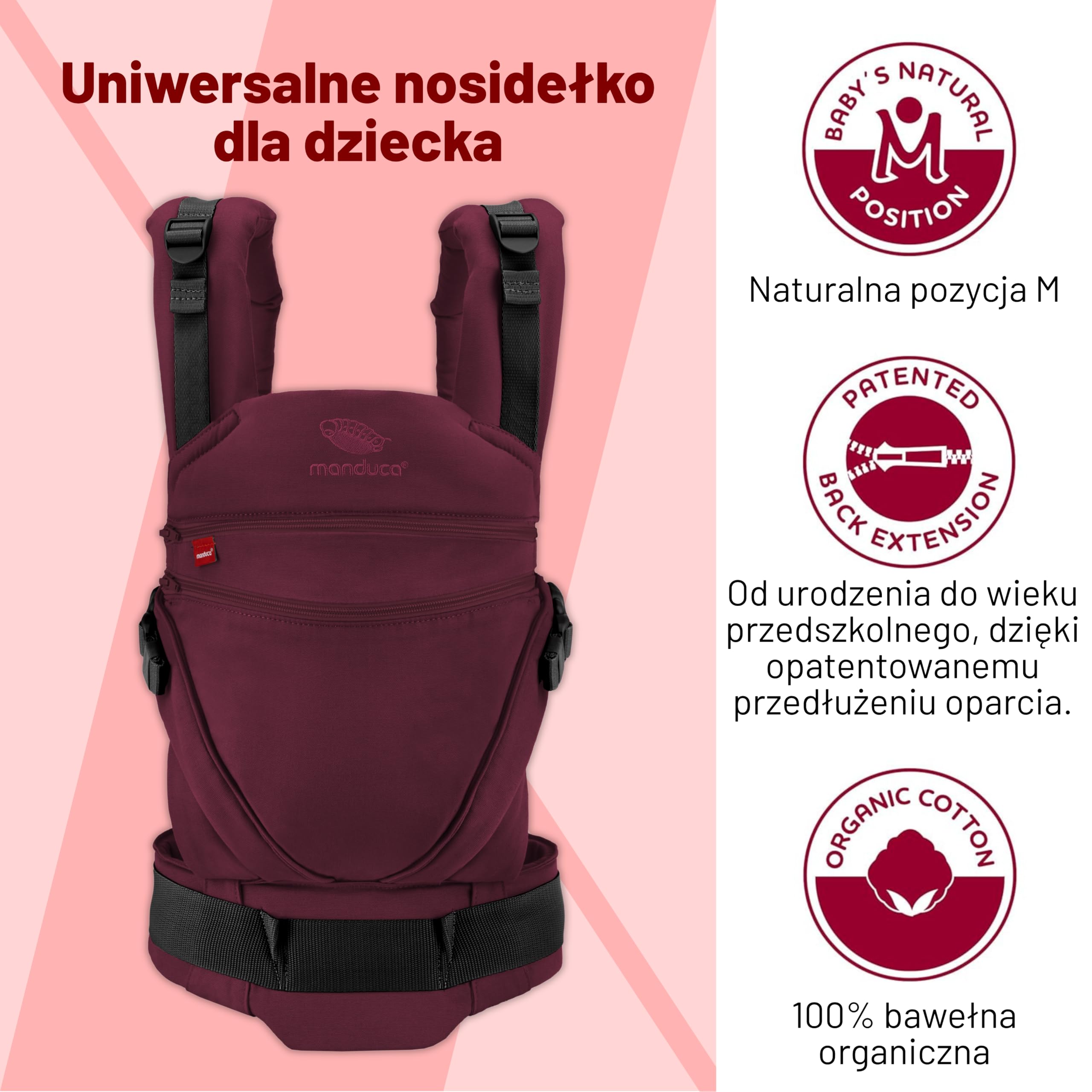 manduca XT nosidełko dziecięce – regulowane siedzisko, które rośnie wraz z dzieckiem – nosidełko dla niemowląt z bawełny organicznej z 3 możliwościami noszenia, Happy Kiss