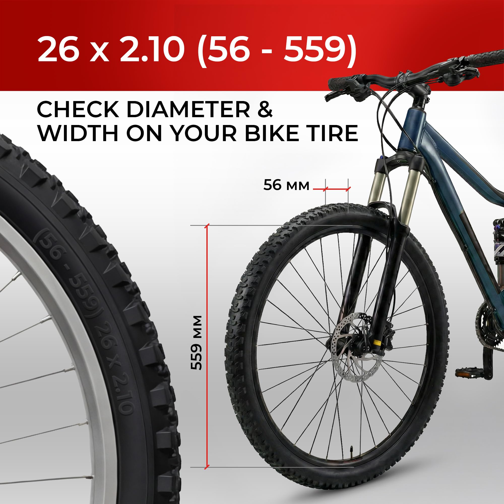 Fincci Cubiertas MTB 26 x 2.10 ETRTO 56-559 Antipinchazos 27TPI Pack de 2 | Diseño Plegable y Protección de 2.5 mm para Rodadura Fiable a 40-65 PSI en MTB, Bicicletas Urbanas y Caminos Mixtos