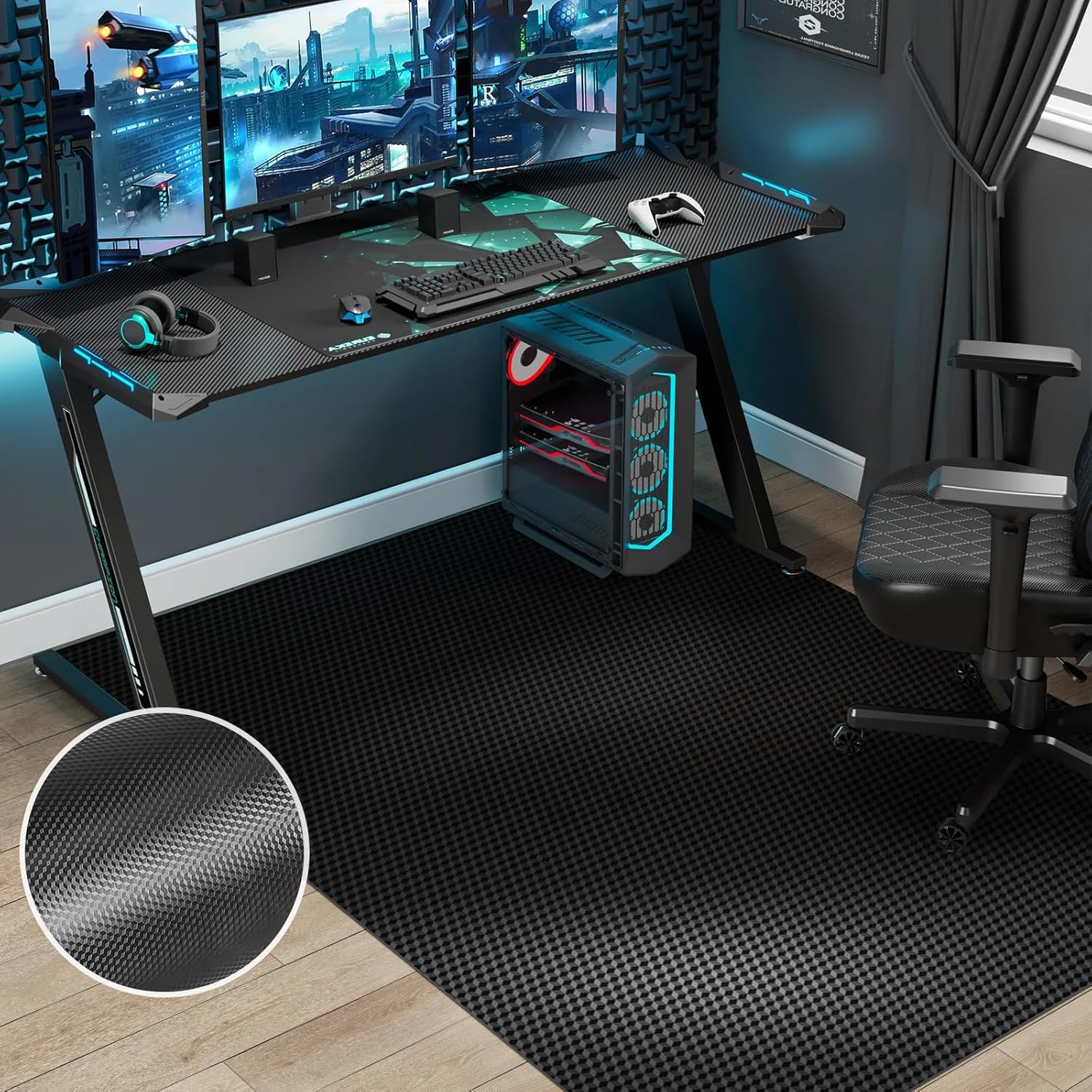 35"x 48" Chair Mat for Hard Floors, Durable Office Chair Mat for Tile &Laminate Floor, Easy to Clean Desk Floor Mats for Hard Floors, 3D Carbon Fiber Pattern Floor Protector,Waterproof Office Mat 35” x 48” for Hard-Floor Black