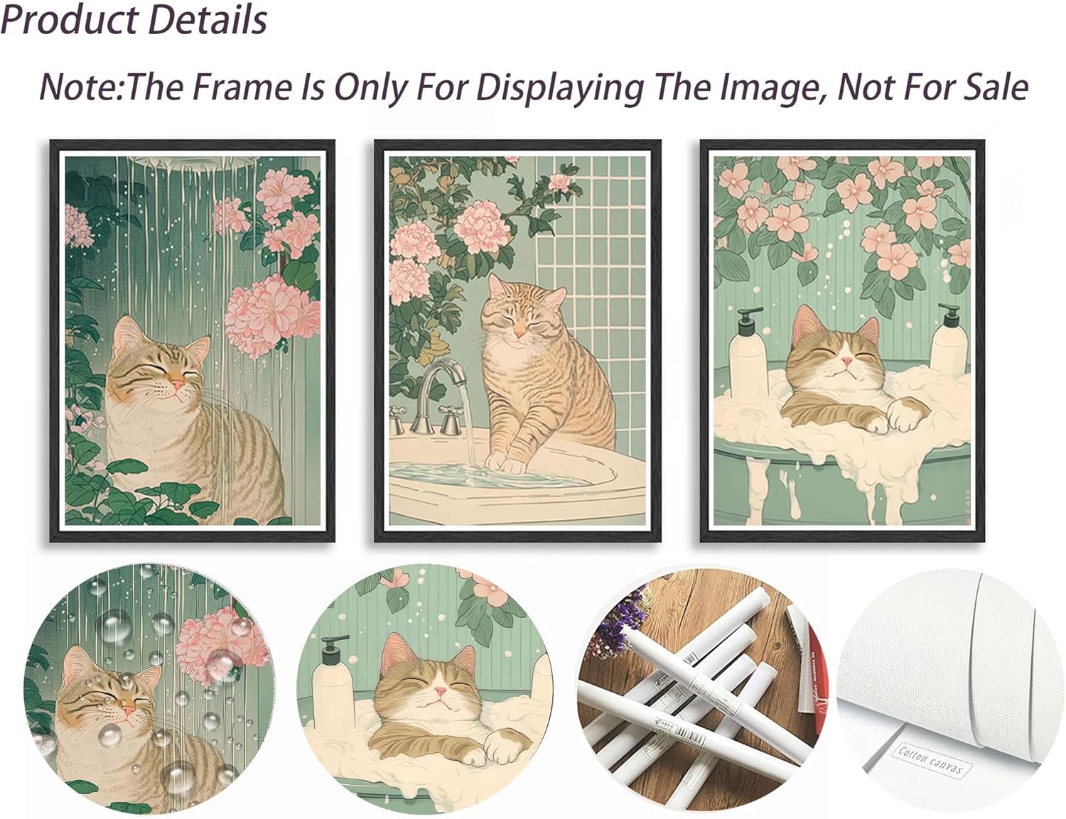 3Pcs Cute Funny Japanese bathroom Cat Canvas Wall Art plant flower Tabby Cat Posters Prints paintings Vintage Japan Toilet Wall Decor Pictures for Bathroom Toilet Home Decoration Unframed - Image 8