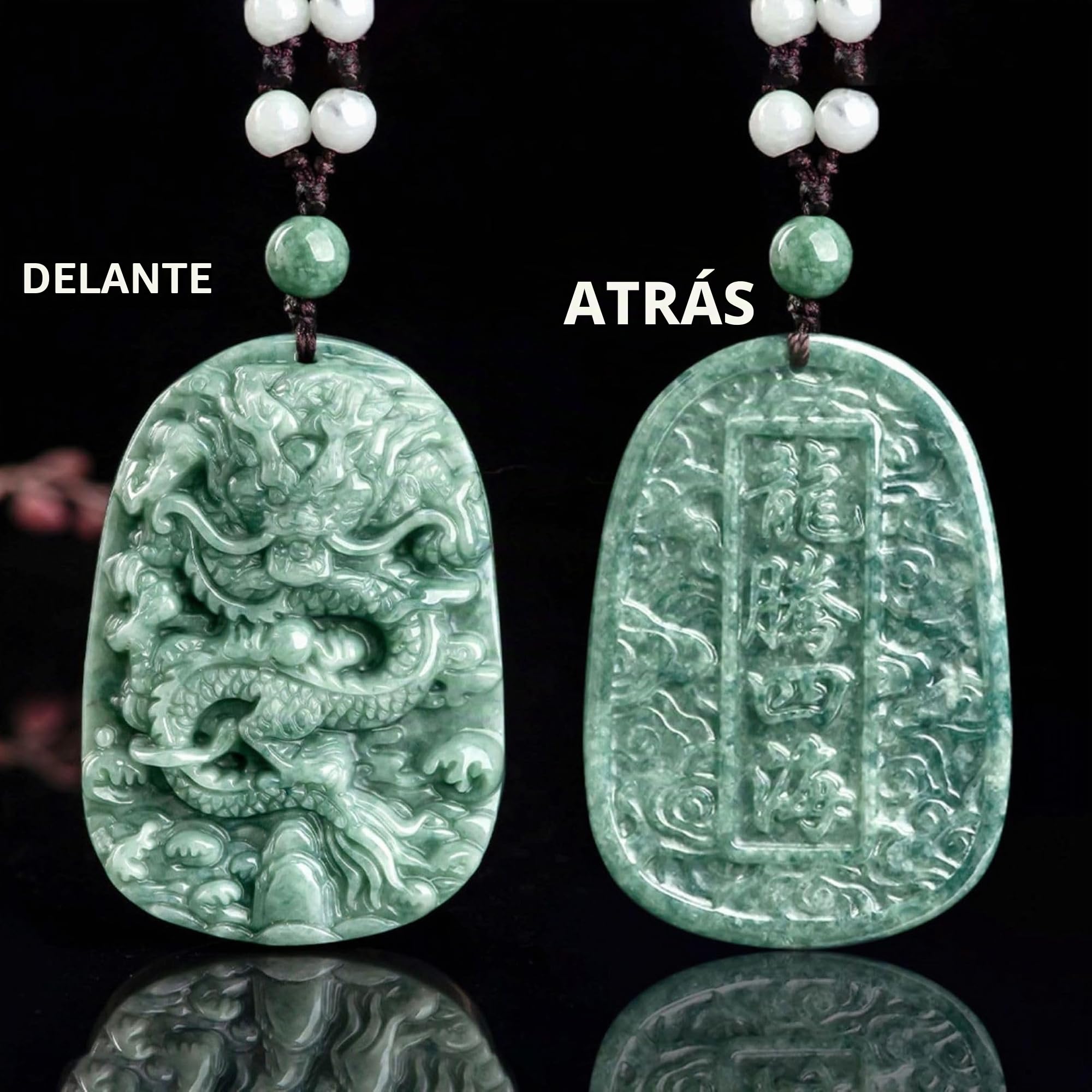 Collar con colgante de dragón de jade natural de grado A, sin tratar, certificado de jadeíta birmana, tallado a mano, de doble cara, delicado amuleto verde para hombres y mujeres, Una, Una