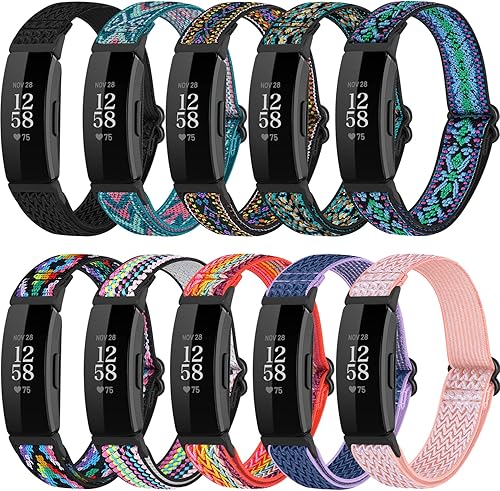 Paquete de 10 bandas elásticas compatibles con Fitbit Inspire/Fitbit Inspire HR/Fitbit Inspire 2, pulsera de repuesto deportiva de nailon ajustable