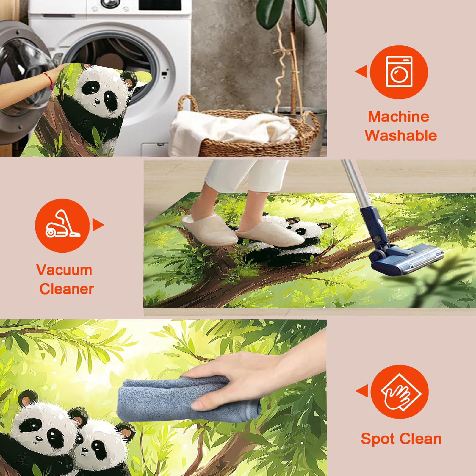 Waschbar Fußmatte Panda Aus Astbaum - 80x120cm -Willkommen Fussmatte Wald-Cartoon-Tiere rutschfeste Fußmatte für den Eingang für Hauseingänge, Flure, Außentüren