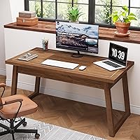 Vista 4 de Tribesigns Home Office Executive Desk: 55 Inches Wooden Computer Desk with Drawer, Mid-Century Modern Study Writing Table, Rustic PC Laptop Desk